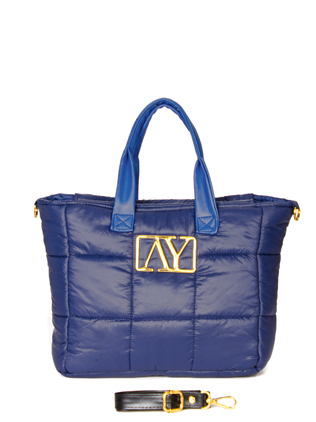 MINI TOTE PIUMINO UNITO MANICO ECOPELLE, 24X20 - NAVY BLU
